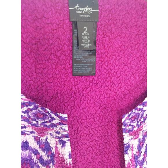 Chicos Traveler Crushed Reversible Jacket Ikat Open Front Vibrant Solid or Print - Picture 10 of 12